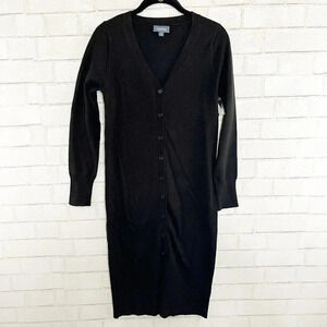 Modcloth Black Long Sleeve Button Front Long Dress/Cardigan Women's Size Small
